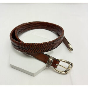 Cole Haan Brown Woven Leather Belt 34/85 Fish Bone Vintage